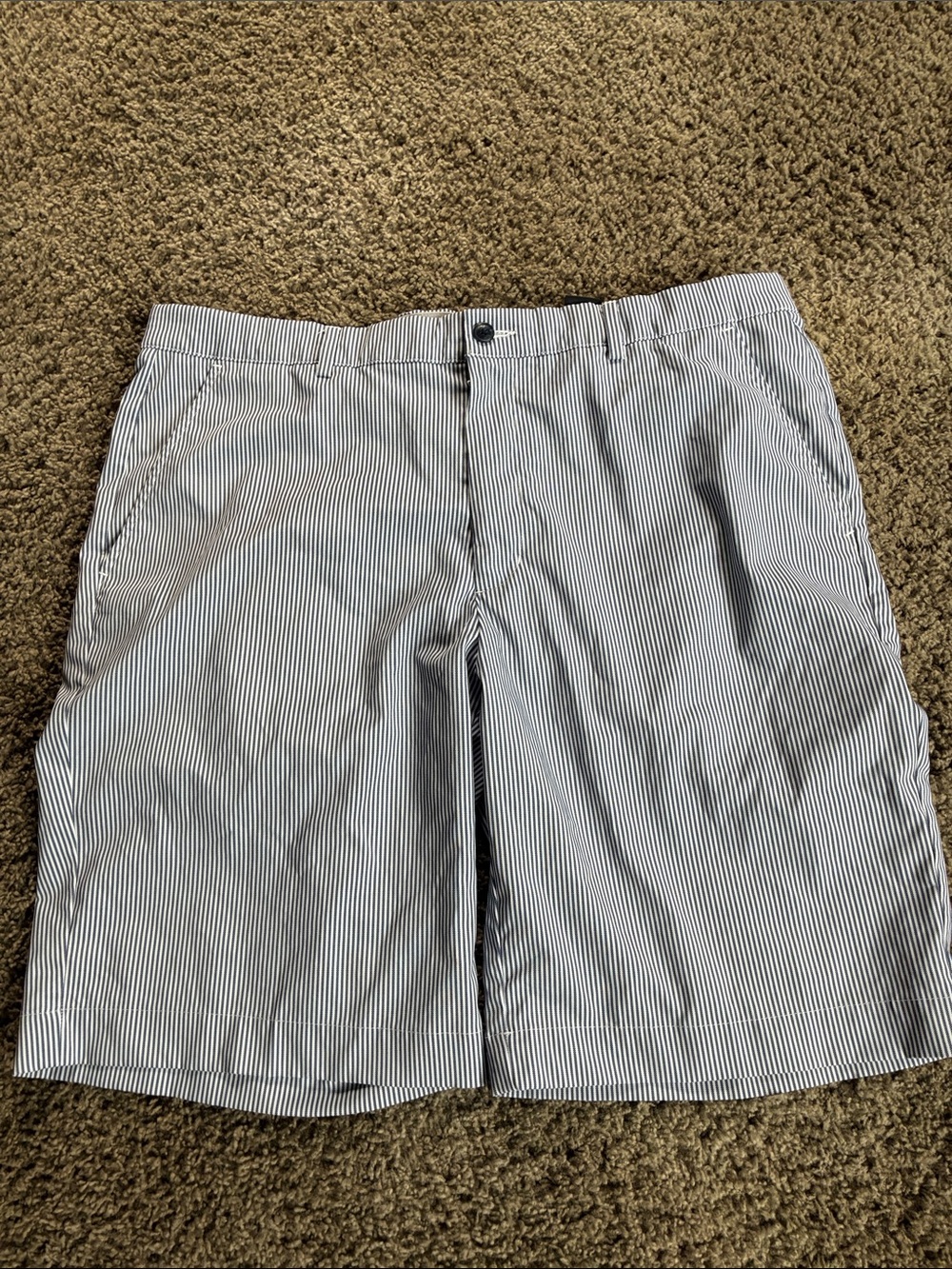 Greg Norman Collection Men’s Navy and White Pinstripe Flat Front Shorts